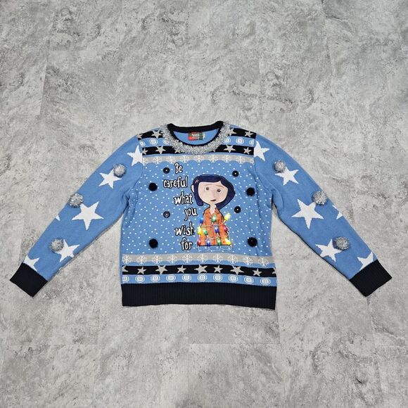 Light-Up Be Careful What You Wish for Christmas Sweater Xl - Coraline - Picture 1 of 16